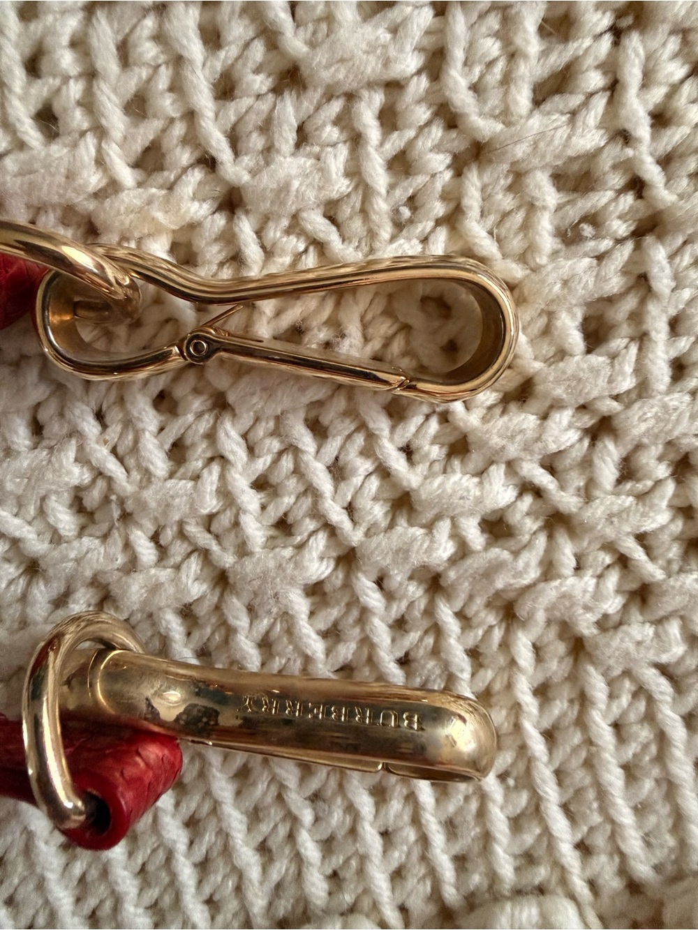 Burberry Red Textured Python-Style Leather Crossbody with Gold Buckle - Picture 4 of 10